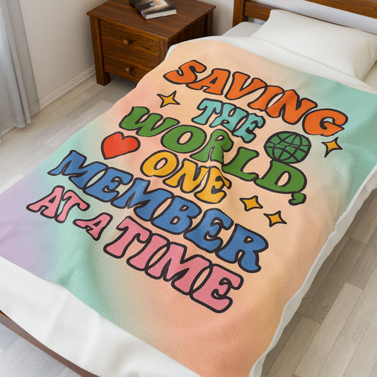 Velveteen Plush Blanket - Saving the World through Credit Unions